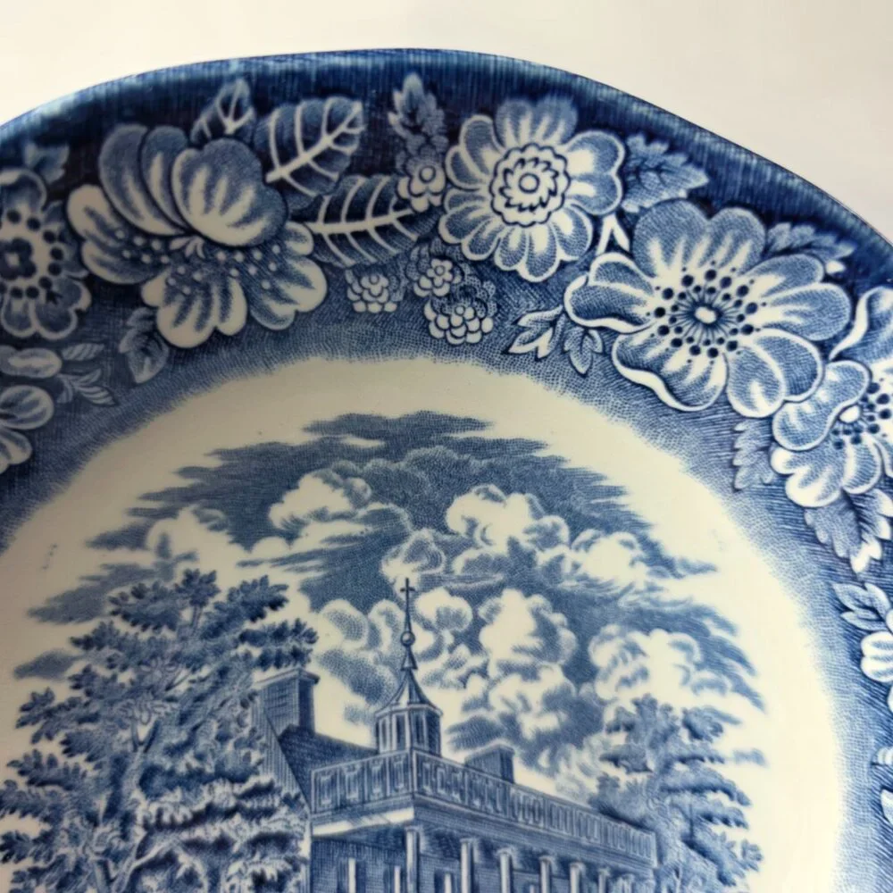 Staffordshire Liberty Blue Coupe Soup Bowl Blue White Design Mount Vernon